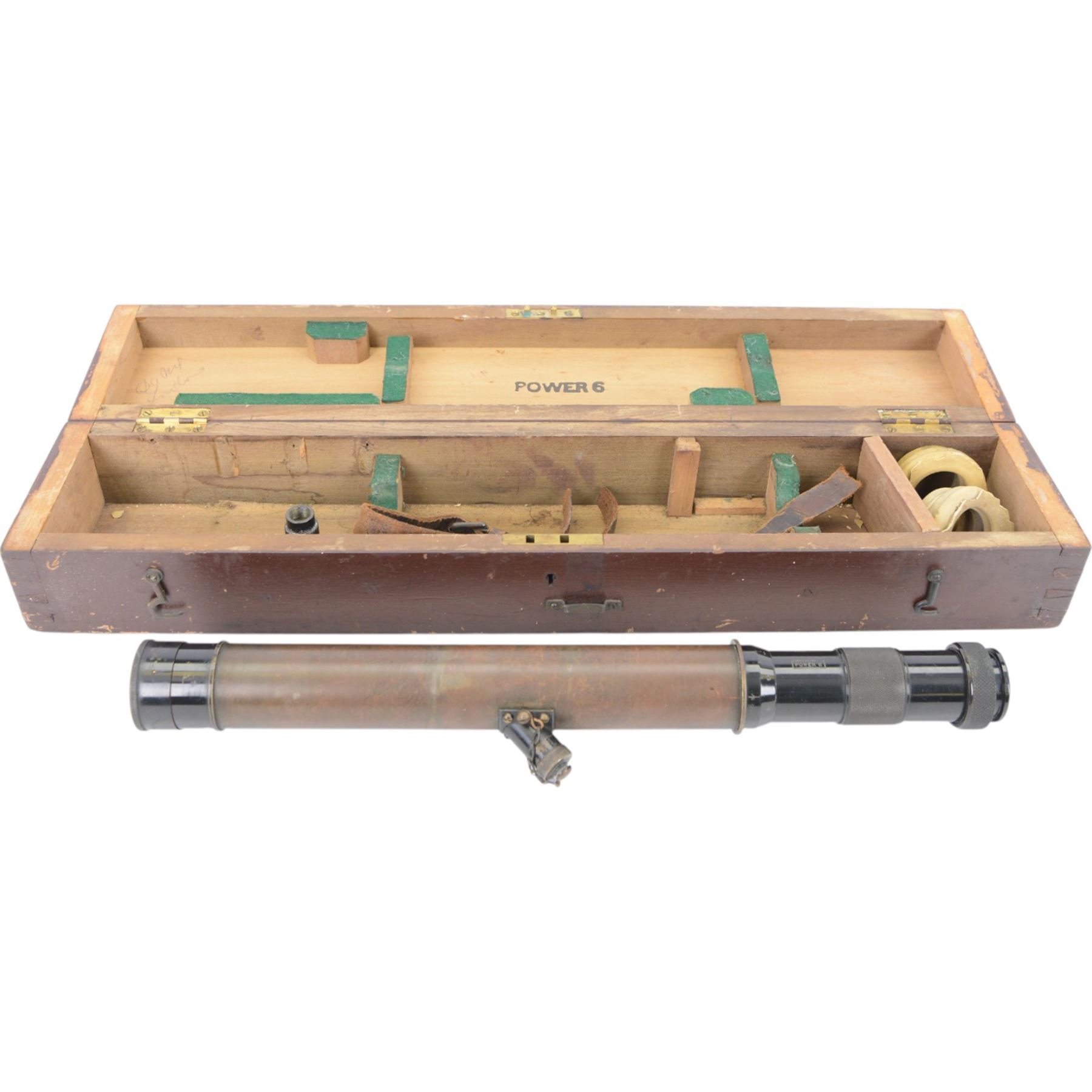  Ottway & Co military sighting scope in a case inscribed 'W.Ottway & Co Ltd 1916 Power 6', together with another Ottoway sighting scope 