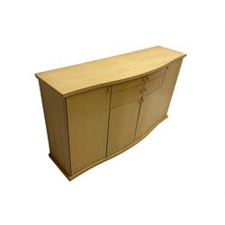 Skovby - light oak sideboard, serpentine top, four drawers over double cupboard flanked by two single cupboards