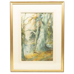 Charles Henry Clifford Baldwin (British 1849-1943): Woodland Lake Scene with Birds and Pheasants, set three watercolours signed max 45cm x 29cm (3) 
Notes: Baldwin was a longstanding artist for Royal Worcester