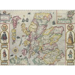 John Speed (British 1552-1629): 'The Kingdome of Scotland', 17th century engraved map with...