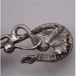 Unusual Victorian silver caddy spoon, the oval parcel gilt bowl embossed with leaf, leading to a flower head mounted tendril handle also detailed with leaf, hallmarked Hilliard & Thomason, Birmingham 1853, L8.5cm, approximate weight 0.49ozt (15.3 grams)