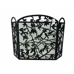 Cast metal fire guard, set with birds and foliage