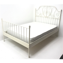  Victorian style cream metal 4'6 double bedstead with mattress, W148cm, H132cm, L207cm  