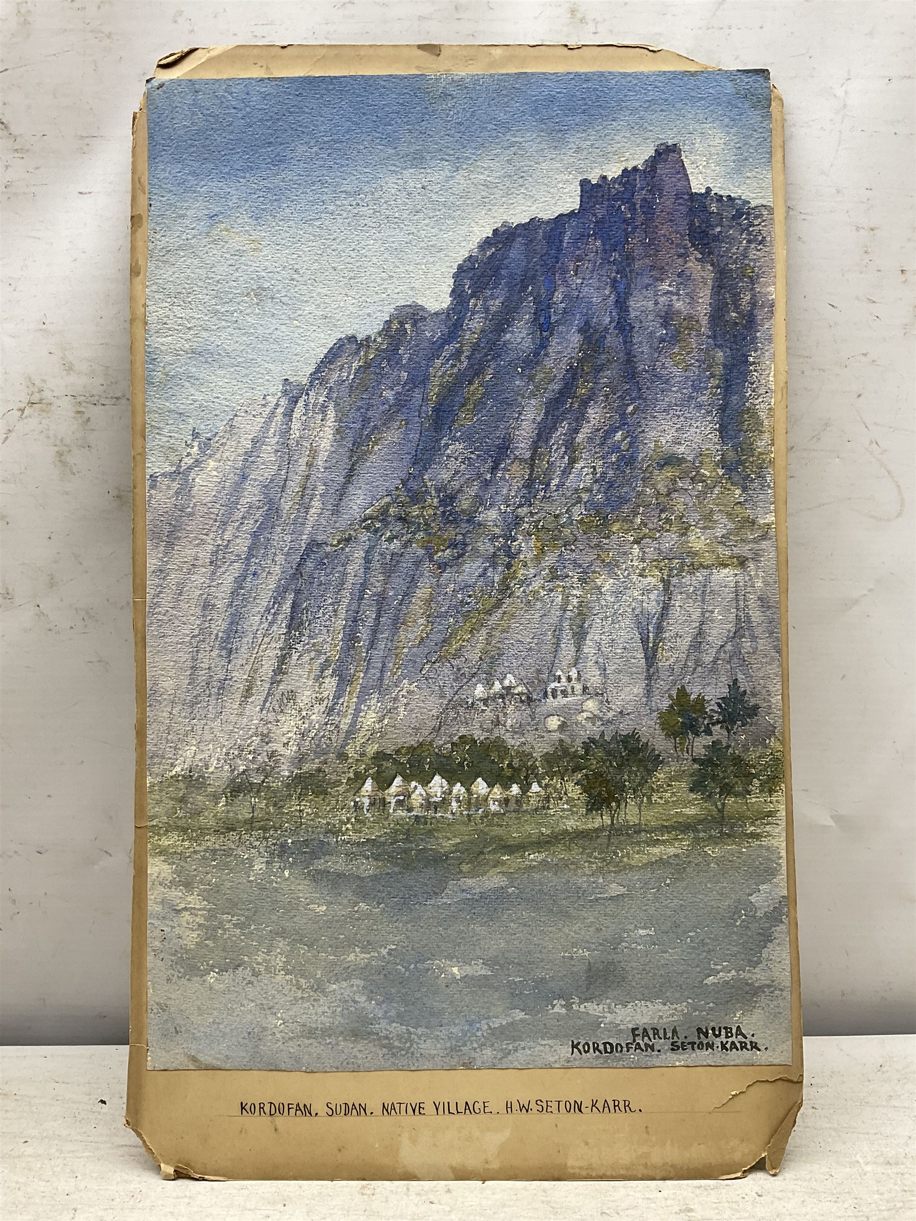Heywood Walter Seton-Karr (British 1859–1938): 'Native Village - Kordofan, Sudan', watercolour signed and titled on mount 44cm x 28cm (unframed)