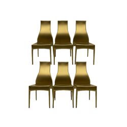Set six Italian dining chairs, wrapped and stitched in gilt leather
