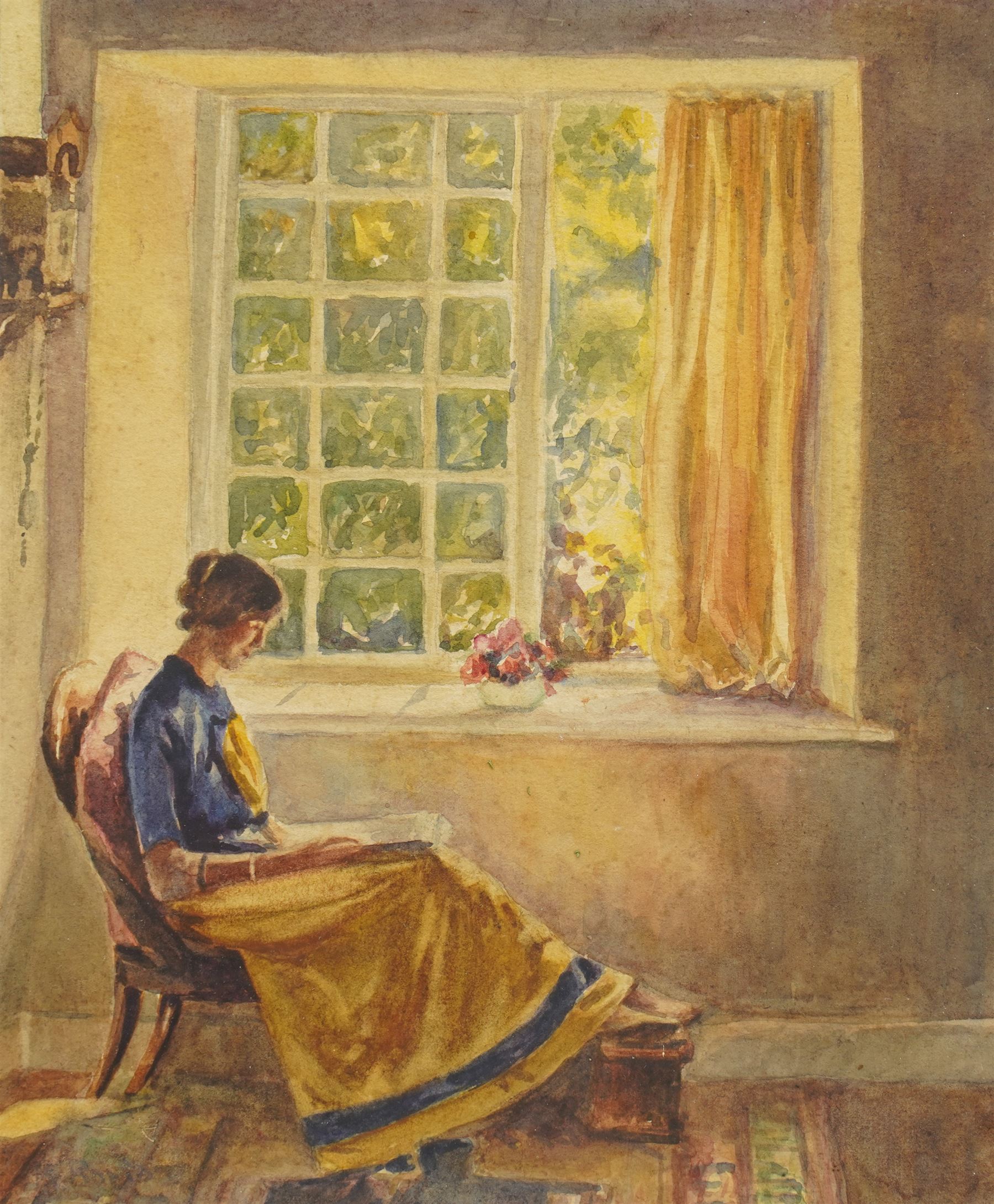 Rose Maynard Barton RWS (British 1856-1929) after Harold Knight (Staithes Group 1874-1961): Lady Reading by a Window, watercolour signed 25cm x 21cm
