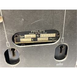 1950s Bush AC41 mahogany cased valve radio, 1930s Philips 588A with walnut veneer case, and 1940s Cossor Model 77, tallest H47cm W36cm D24cm