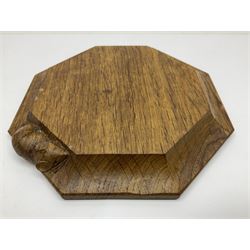 Mouseman - oak octagonal chopping board or teapot stand, moulded edge carved with mouse signature, by the workshop of Robert Thompson, Kilburn