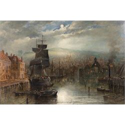 Richard Weatherill (British 1844-1923): Dock End Whitby by Moonlight, oil on canvas signed...