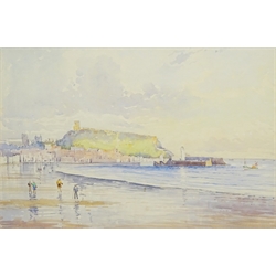 Edward H Simpson (British 1901-1989): 'Beach and Castle Hill Scarborough', watercolour signed, titled on label verso 28cm x 43cm