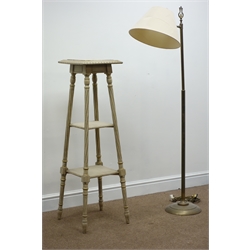  Standard lamp, bronze finish (H150cm) and a jardinistand, marble top, painted finish, (H110cm)  