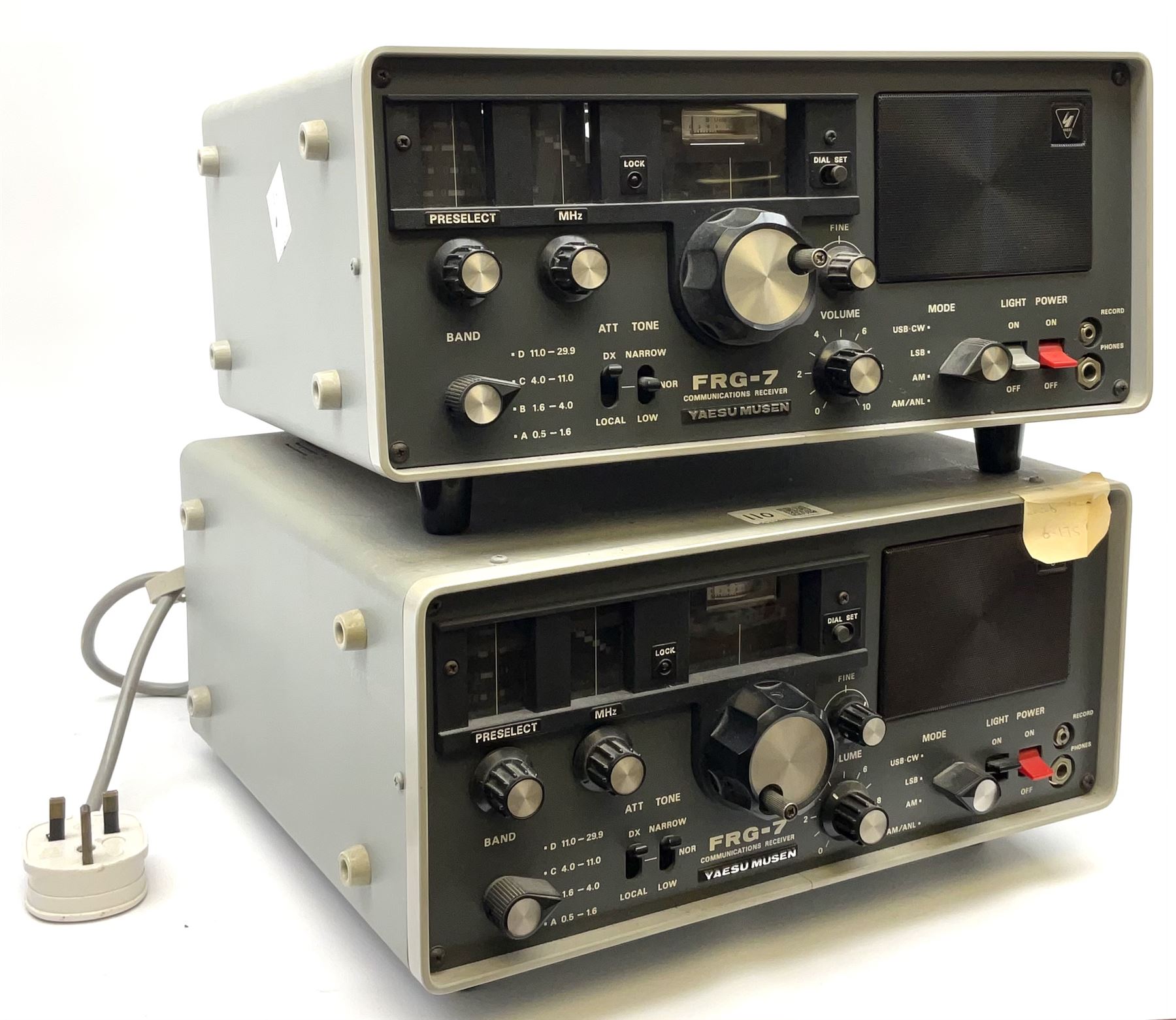 Two Yaesu Musen FRG-7 communications receivers, both untested