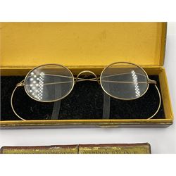 Jaeger-Le Coultre military pocket watch, the back case engraved G.S.T.P 037076, with broad arrow, together with a Pratima stop watch, 9ct gold bar brooch with clip, 9ct gold bangle with metal core, pair of gold plated spectacles and a set of Simmons sovereign scales, in original box