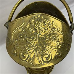 Coal bucket with Arts & Crafts style foliate embossed decoration, H40cm