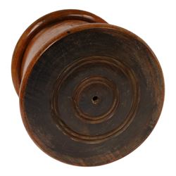 19th Century lignum vitae string box, the screw fitting cover with ebonised finial, H20cm