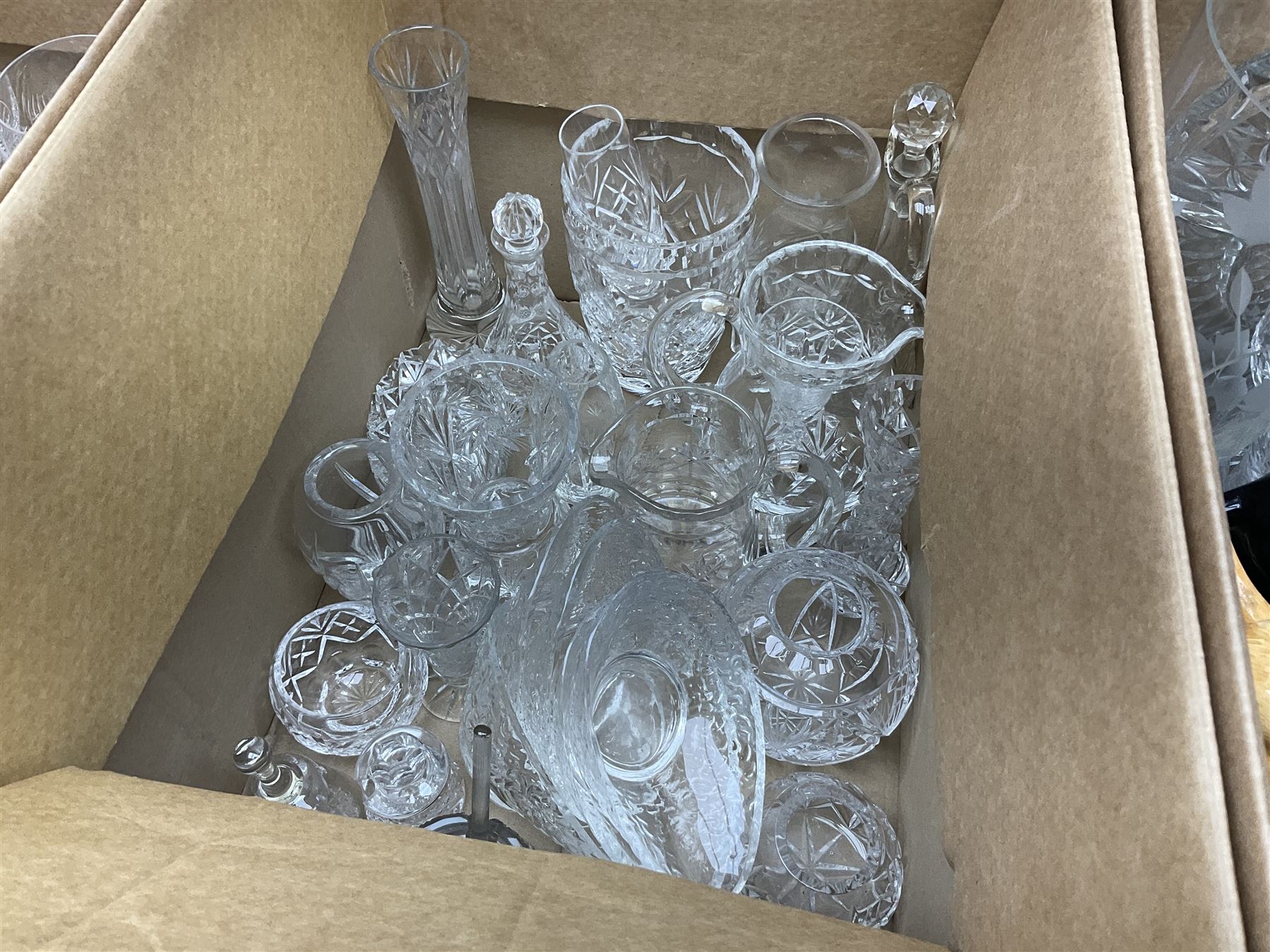 Royal Worcester Gold Chantilly pattern dish, Royal Doulton Naples pattern teapot, Beswick dogs (a/f), other ceramics and glassware to include Royal Doulton etc, die-cast to include Corgi etc, together with a quantity of cds, in five boxes