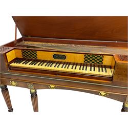 James Rigg, London -early 19th century mahogany and maple square piano c1817, with a 68 key compass (A-C) original hammers, jacks and felt, satinwood interior with ebony and ivory keys, the fretwork interior back inscribed 'James Rigg, 3 Providence Row, Finsbury Square, London', decorated with twist gilt metal edging, fitted with three drawers, on Gillows design turned and reeded supports with brass cups and castors.

This item has been registered for sale under Section 10 of the APHA Ivory Act
