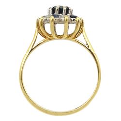 18ct gold sapphire and round brilliant cut diamond cluster ring, Birmingham 1966