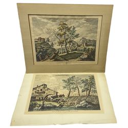 Francesco Bartolozzi (Italian 1728-1815) After Marco Ricci (Italian 1676-1730): 'Vive il Pastor con pascolar gl'armenti' and 'Fra le selve e tranquilla alma ben nata', pair engravings with hand colouring pub. c.1762, 39cm x 52cm (2) (unframed)