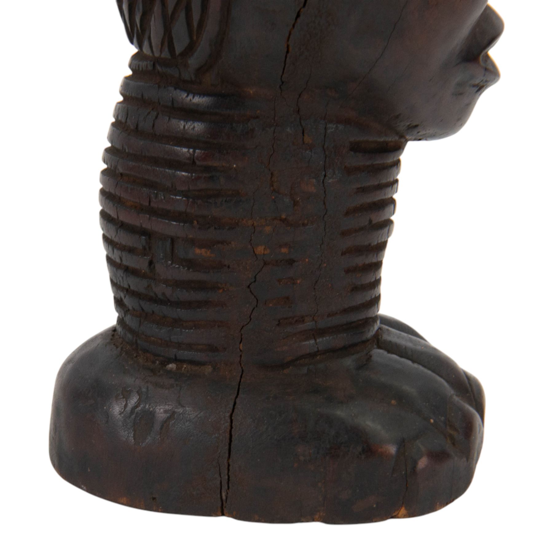 Kuba cup, African carved wood wine cup in the form of a female head, H31cm