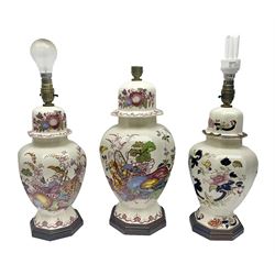 Three Masons table lamps, one in Mandalay pattern and two others, largest H48cm
