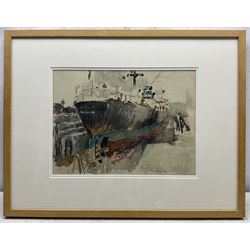 Allanson Hick (British 1898-1975): Ship in Dry Dock, watercolour, extensively inscribed and annotated in the artist's hand 30cm x 40cm