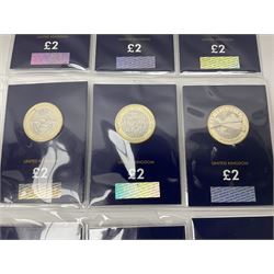 Mostly United Kingdom Queen Elizabeth II commemorative two pound  coins, including 2017 'Jane Austen', 2018 'Sea King', 2018 'Vulcan' etc face value of UK coins approximately 98 GBP