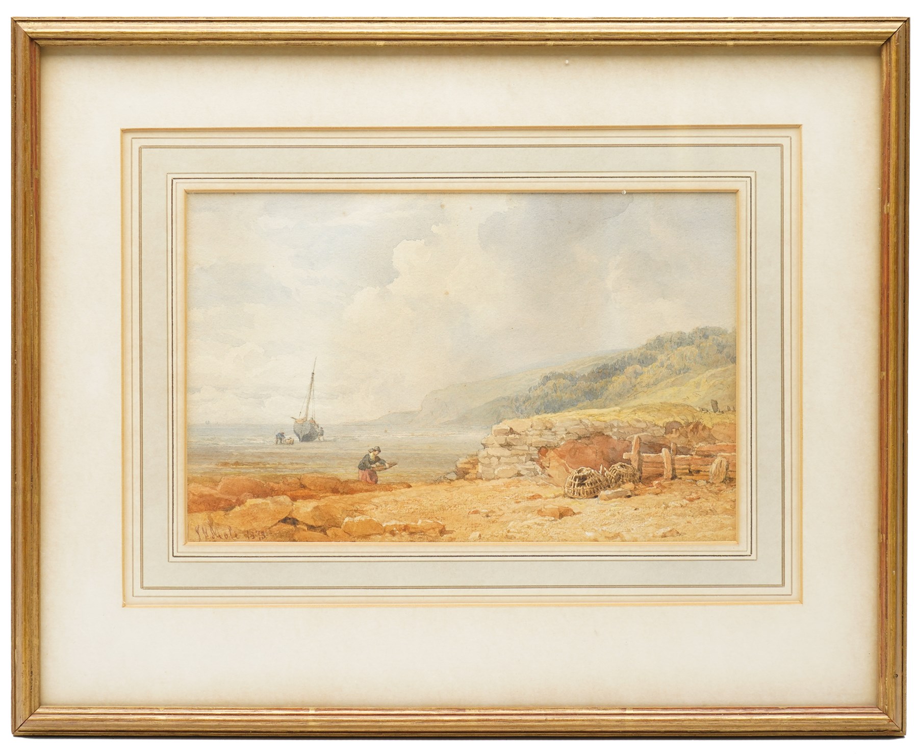 John Henry Mole (British 1814-1886): Fishing off the Northumberland Coast, watercolour signed and dated 1873, 17.5cm x 27.5cm