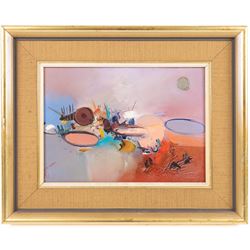 M Chavez (Contemporary): Abstract, oil on canvas signed 22cm x 31cm 
