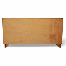 G Plan - Mid-20th century teak sideboard, fitted with single drawer above three cupboard doors, recessed handles throughout, raised on a plinth base