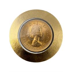 Queen Elizabeth II 1966 gold full sovereign coin, housed in a 'Golden Wedding Anniversary' commemorative cover