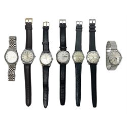 Five automatic wristwatches including Bvler 17 jewels, Yeoman, Citizen, Texina 25 jewels and hmt Rajat and two manual wind wristwatches including Swiss Emperor and Pallas (7)