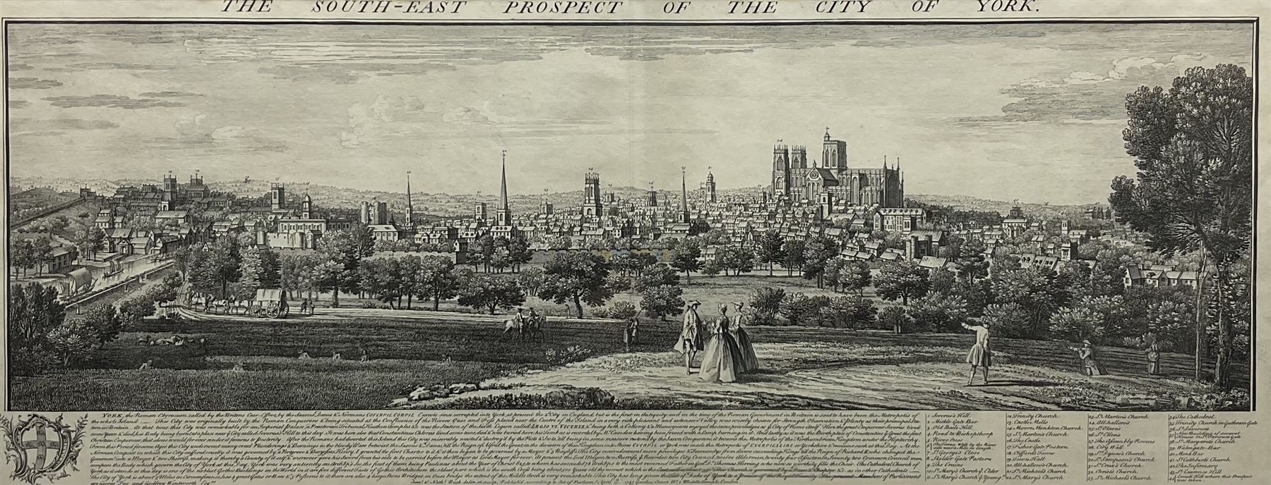 Samuel Buck (British 1696-1779) and Nathaniel Buck (British 18th century): 'The South-East Prospect of the City of York', engraving pub. 1745, 31cm x 81cm; Edward Slocombe (British 1850-1915): 'York Minster', etching dated 1887, 48cm x 27cm (2)