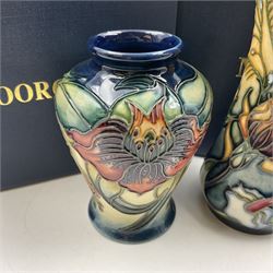Two small Moorcroft vases, one decorated in the Anna Lily pattern by Nicola Slaney, circa 1998, H9cm and the other in the Prairie Summer pattern by Rachel Bishop, circa 2001, both with original boxes (2)