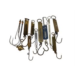 Brass fronted and other spring balance scales including Salter's etc