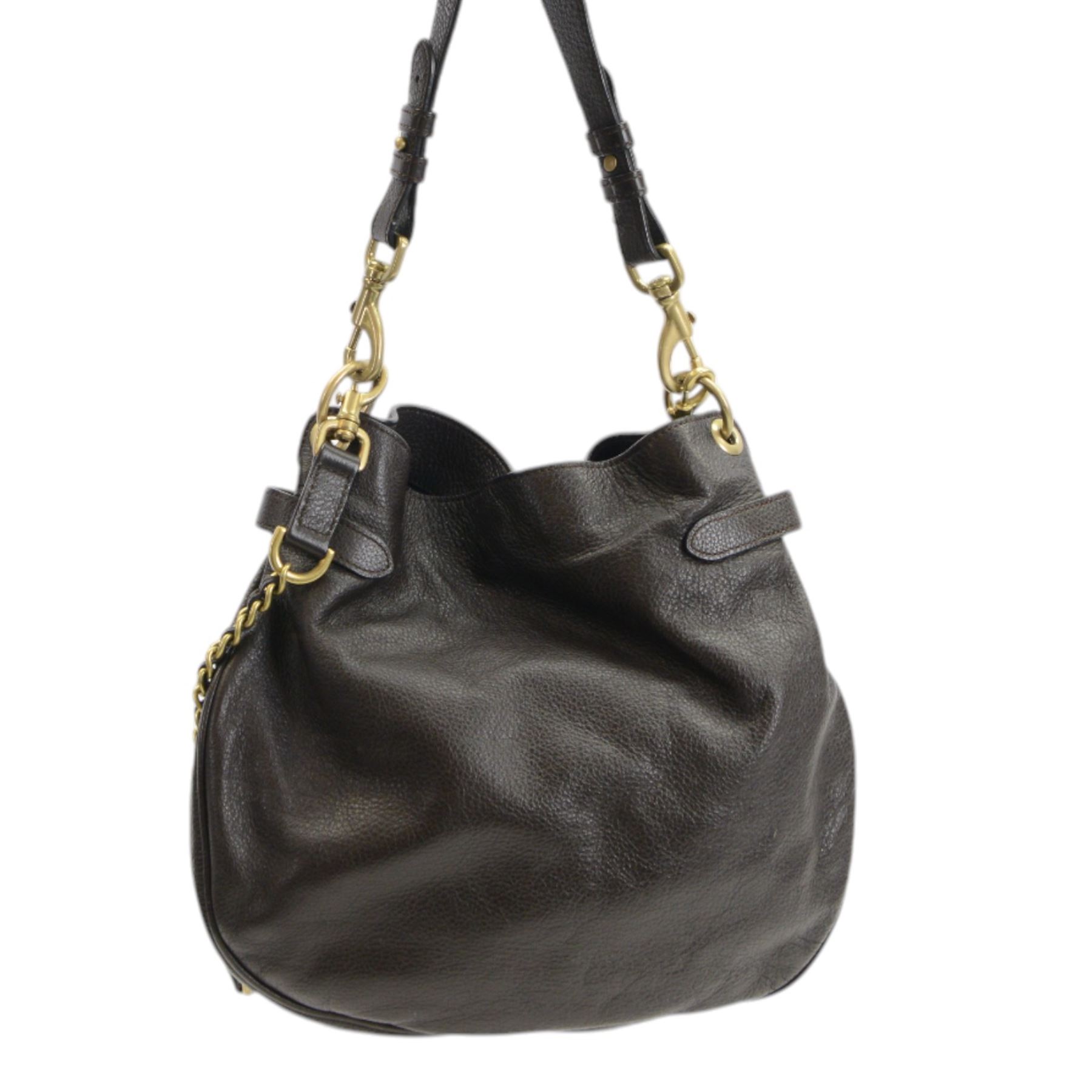 Mulberry 'Somerset Hobo' dark brown calfskin leather handbag, with short and long chain straps, the exterior with front zip pocket and gold tone mulberry logo zipper and fob beneath, with single pocket to the interior, serial no. 2192708, in Mulberry dust bag, H30cm, W34cm 