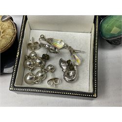 Silver ammonite pendant, silver earrings and a collection of beaded and other costume jewellery