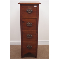  Early 20th century stained pine narrow chest, four drawers, W40cm, H119cm, D45cm  