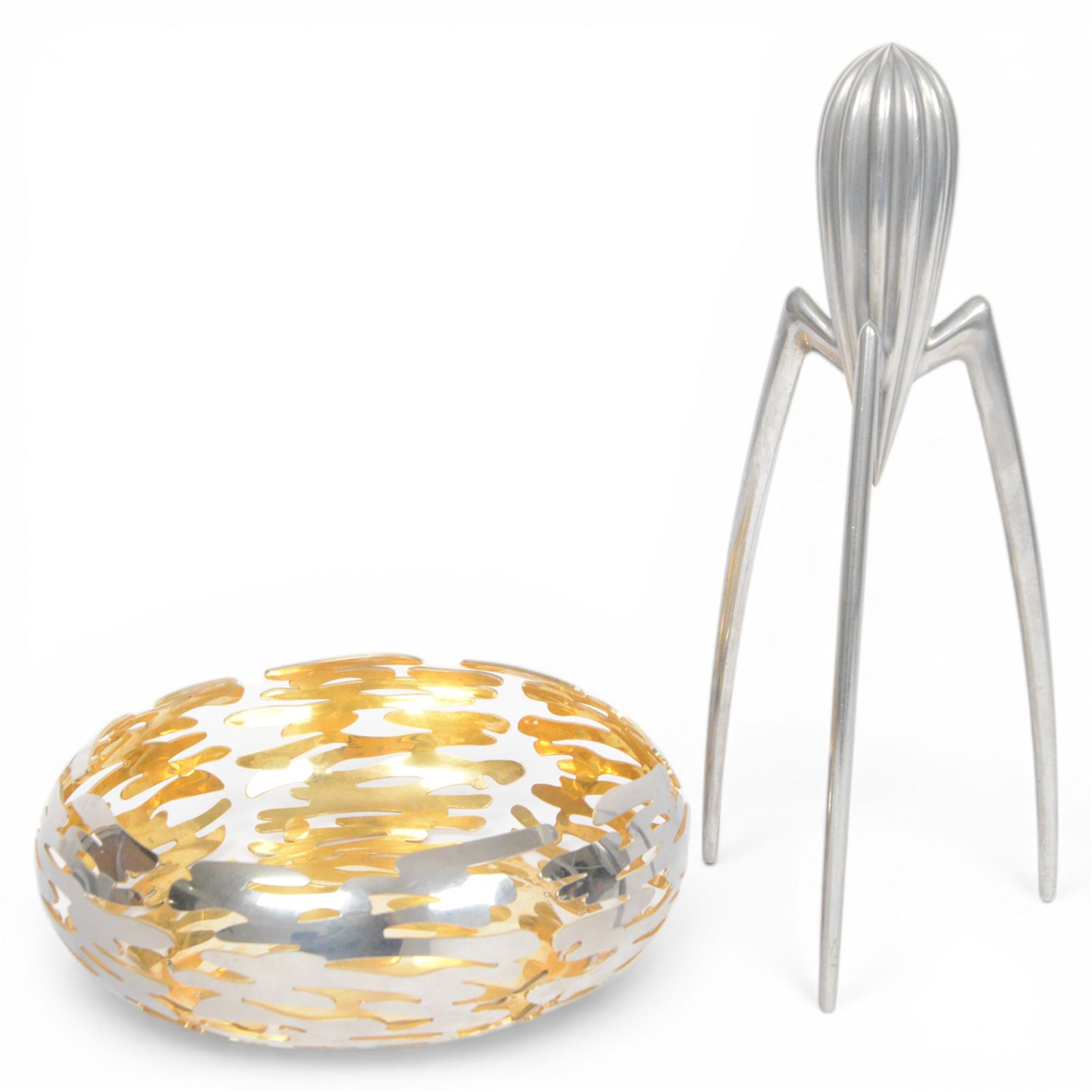 Philippe Starck for Alessi cast metal lemon Squeezer, 'Juicy Salif', together with Alessi Barknest Nestle bowl, both marked Alessi, squeezer H30cm 