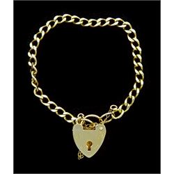 9ct gold curb link chain bracelet, with heart locket clasp, London1977
