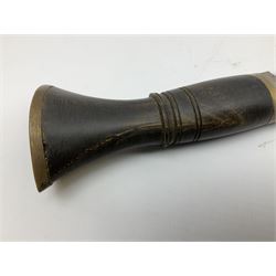 Post WW2 Gurkha kukri, in leather scabbard complete with two skinning knives, 42cm overall