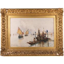 Frank Henry Mason (Staithes Group 1875-1965): Venetian Lagoon, watercolour signed and dated '02, 50cm x 75cm
