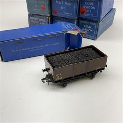 Hornby Dublo - thirteen LMS wagons comprising four Goods Van D1; two Meat van D1; Cattle Truck D1; two Coal Wagon High Sided D2; three Coal Wagon D1; and Open Wagon D1; all in medium blue boxes (13)