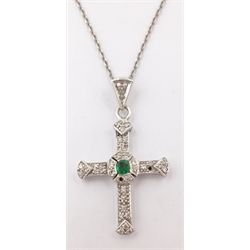  Emerald and diamond cross pendant necklace hallmarked 18ct  