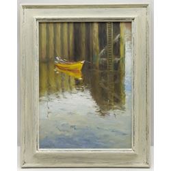 Neil Tyler (British 1945-): 'In the Harbour - Falling Tide', oil on board signed titled verso 39cm x 29cm