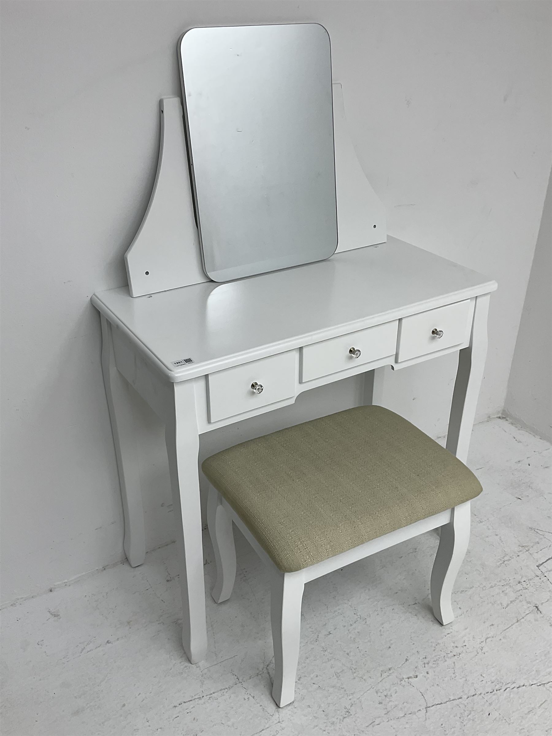 White finish dressing table with mirror and stool