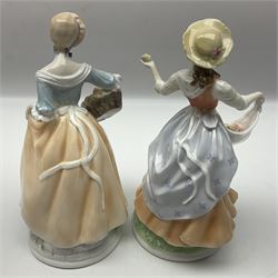Five Royal Worcester figures, comprising Market Day, Noelle, Bakers Wife, Goose Girl and Fruit Picking, all with printed marks beneath and some with certificates of authentication  