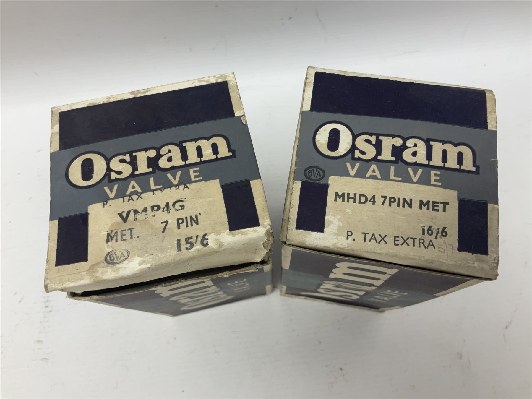 Five Osram thermionic radio valves/vacuum tubes, comprising MU14, MHD4 7PIN MET, VMPG4, DH63 and W61M, all in original boxes