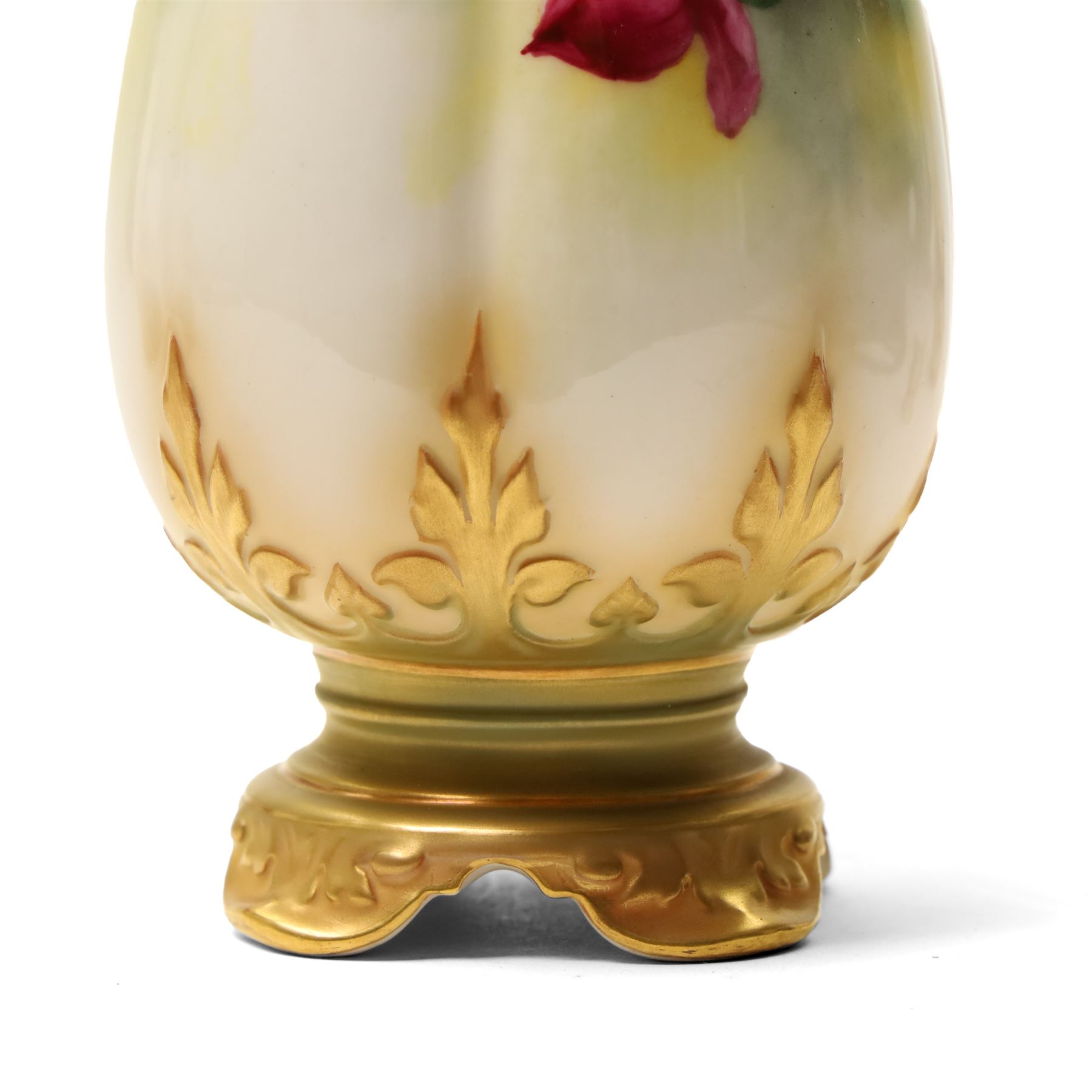 Royal Worcester two handled baluster vase painted with roses H19cm date code 1898, Worcester blush ivory pot pourri decorated with flowers, two blush ivory jugs, a similar vase H15cm and a miniature loving cup