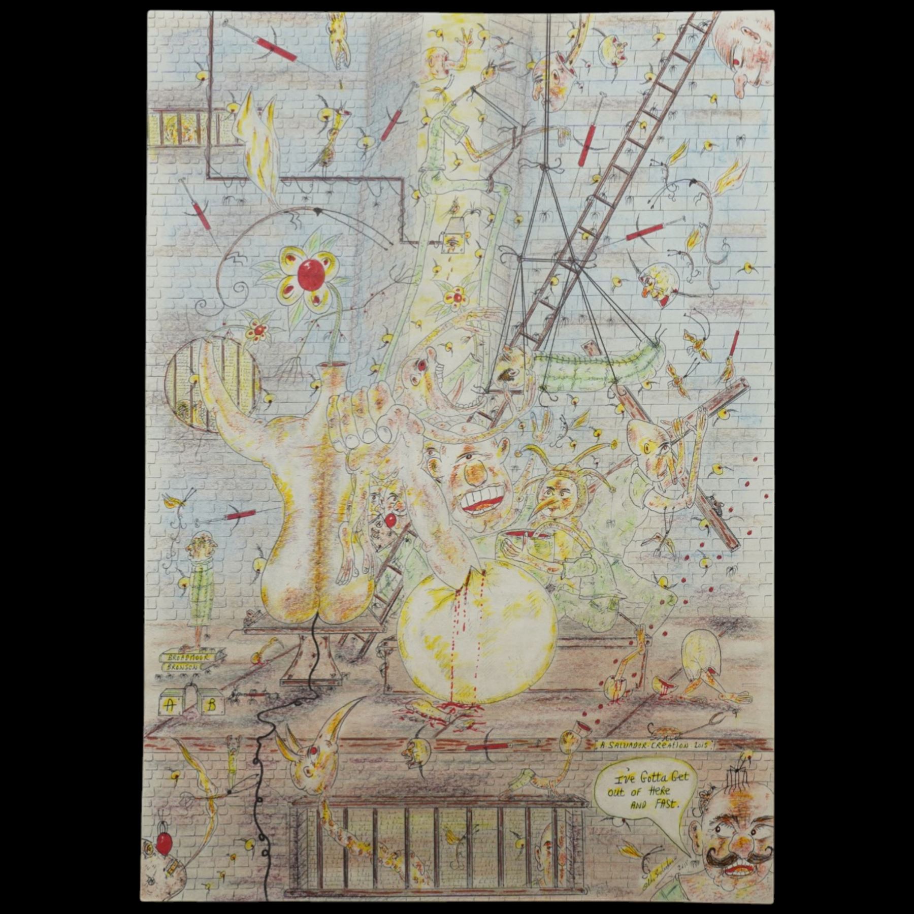 Charles Bronson (Charles Arthur Salvador) (British 1952-): A comprehensive collection of five hundred mixed media works executed between 2000 and 2025. Produced during the artist’s long-term incarceration, the works are primarily in ink, coloured pencil and mixed media on paper. The collection includes multiple formats: A5 (15 works), A4 (308 works), A3 (164 works) and A2 (13 works). Some are signed and dated; a number are executed on the reverse of official prison documents and other repurposed materials, reflecting the limited availability of art materials within the prison environment. This collection represents the largest body of the artist’s work to be offered as a single lot and has not previously been available on the market. (500) (unframed)

Notes: Dated examples span the period from 2000 to 2025, with the greatest concentration produced between 2012 and 2019 and including a group of recent large-scale works from the final years of the period; approximately twenty percent are undated.